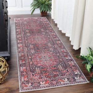 Superior Indoor Area Rug, Aesthetic Home Decor, Floor Rugs for Living Room, Office, Kitchen, Entryway, Dining, Southwestern Geometric, Ren Collection, Blue Orange, 5′ x 7′ 6″, Blue Orange(Garnet Red)
