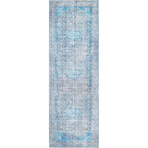 Superior Indoor Area Rug, Cotton Backing, Flatweave Medallion Rugs for Dining, Family, Kitchen, Office Floor, Traditional Home Decor, Adelia Collection, 5′ 7″ x 8′ 9″, Azure(Light Blue)