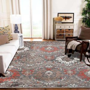 Superior Indoor Area Rug, Jute Backed, Modern Oriental Floral Damask Floor Decor for Office, Living Room, Bedroom, Entryway, Dining/Kitchen, Hardwood, Tile, Augusta Collection, 8′ x 10′, Blue Beige(Rust)