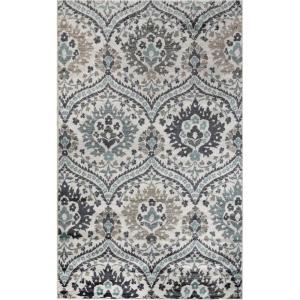 Superior Indoor Area Rug, Jute Backed, Modern Oriental Floral Damask Floor Decor for Office, Living Room, Bedroom, Entryway, Dining/Kitchen, Hardwood, Tile, Augusta Collection, 8′ x 10′, Blue Beige(Deep Royal)