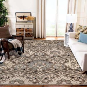 Superior Indoor Area Rug, Jute Backed, Modern Oriental Floral Damask Floor Decor for Office, Living Room, Bedroom, Entryway, Dining/Kitchen, Hardwood, Tile, Augusta Collection, 8′ x 10′, Blue Beige(Light Blue – Z)