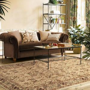 Superior Indoor Area Rug, Jute Backed Rugs for Bedroom, Living/Dining Room, Office, Entryway, Hallway, Kitchen, Traditional Floral Scroll Floor Decor, Heritage Collection, Ivory, 5′ x 5′ Square(Ivory)