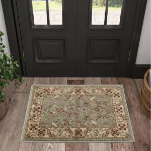 Superior Indoor Area Rug, Jute Backed Rugs for Bedroom, Living/Dining Room, Office, Kitchen, Traditional Floral Scroll Floor Decor, Heritage Collection, Ivory, 9′ x 12′(Green)