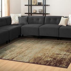 Superior Indoor Area Rug, Jute Backing, Abstract Rugs for Entryway, Kitchen Floors, Office Floor Cover, Modern Rugs, Afton Acid Wash Collection, 5′ x 5′, Auburn(Slate)