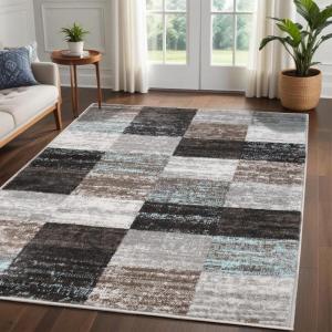 Superior Indoor Area Rug, Jute Backing, Geometric Tile Block Floor Decor for Office, Living Room, Dining, Kitchen Floors, Bedroom, Entryway, Modern Rugs, Rockaway Collection, 5′ x 8′, Rivulet