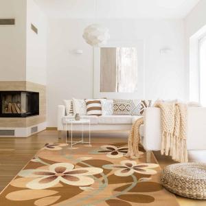 Superior Indoor Area Rug, Jute Backing, Modern Bohemian Oversized Floral Scroll, Ideal for Entryway, Living Room, Kitchen, Bedroom, Hallway, Floor Cover, Rosette Collection, 5′ x 8′, Taupe(Taupe)