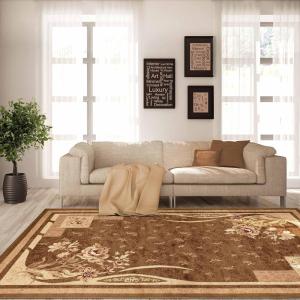 Superior Indoor Area Rug, Jute Backing, Modern Bohemian Oversized Floral Scroll, Ideal for Entryway, Living Room, Kitchen, Bedroom, Hallway, Floor Cover, Rosette Collection, 5′ x 8′, Taupe(Beige Brown)