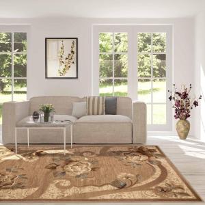 Superior Indoor Area Rug, Jute Backing, Modern Bohemian Oversized Floral Scroll, Ideal for Entryway, Living Room, Kitchen, Bedroom, Hallway, Floor Cover, Rosette Collection, 5′ x 8′, Taupe(Brown Ivory)