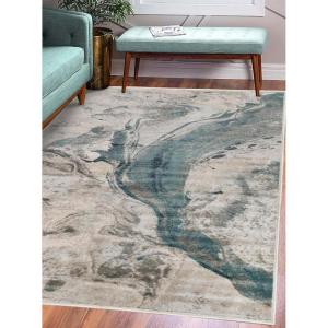 Superior Indoor Area Rug, Jute Backing, Modern Farmhouse Medallion Rugs for Hallways, Entryway, Kitchen Floors, Office Floor Cover, Einsgrove Collection, 5′ x 8′, Rivulet(Rivulet)