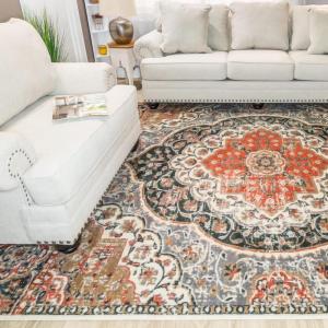 Superior Indoor Area Rug, Jute Backing, Modern Plush Rugs for Entryway, Living Room, Kitchen Floors, Bedroom, Hallway, Office Floor Cover, Abstract Rugs, Cobblestone Collection,4′ x 6′, Brown Beige(5′ X 8′)