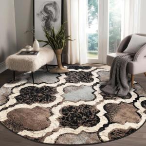 Superior Indoor Area Rug, Jute Backing, Modern Plush Rugs for Hallway, Living, Dining Room, Office, Kitchen, Geometric Trellis Floor Decor, Viking Collection, 8′ x 8′, Ivory(Chocolate – Z)