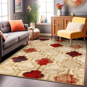 Superior Indoor Area Rug, Jute Backing, Modern Plush Rugs for Hallway, Living, Dining Room, Office, Kitchen, Geometric Trellis Floor Decor, Viking Collection, 8′ x 8′, Ivory(Beige – Z)