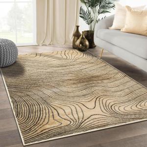 Superior Indoor Area Rug, Jute Backing, Plush Carpet Cover, for Hallways, Entry, Office, Plush Floor Cover, Modern Wood Grain, Abstract Lines, Veer Collection, 8′ x 10′, Black(Beige)