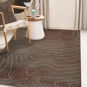 Superior Indoor Area Rug, Jute Backing, Plush Carpet Cover, for Hallways, Entry, Office, Plush Floor Cover, Modern Wood Grain, Abstract Lines, Veer Collection, 8′ x 10′, Black(Chocolate)