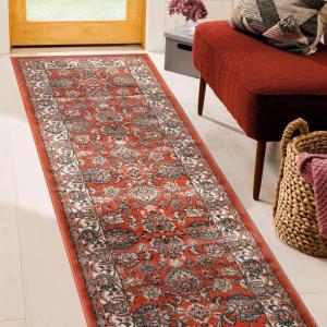Superior Indoor Area Rug, Jute Backing, Plush Floral Rugs for Entryway, Kitchen Floors, Office Floor Cover, Traditional Oriental Rugs, Lille Collection, 5′ x 8′, Brown(Brown-salmon)