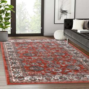 Superior Indoor Area Rug, Jute Backing, Plush Floral Rugs for Entryway, Kitchen Floors, Office Floor Cover, Traditional Oriental Rugs, Lille Collection, 5′ x 8′, Brown(Salmon – Z)