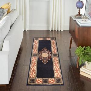 Superior Indoor Area Rug, Jute Backing, Plush Floral Rugs for Entryway, Living Room, Kitchen Floors, Bedroom, Office Floor Cover, Medallion Rugs, Elegant Medallion Collection, 5′ x 8′, Coffee(Midnight Blue)