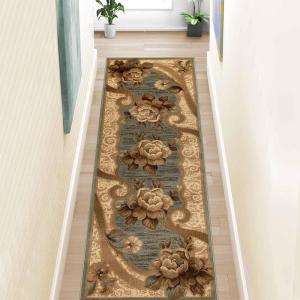 Superior Indoor Area Rug, Jute Backing, Plush Modern Farmhouse Rug for Entryway, Living Room, Kitchen Floors, Bedroom, Soft Floral Scroll Rugs, Rinceau Collection, 5′ x 8′, Brown Ivory(Rinceau – Slate)