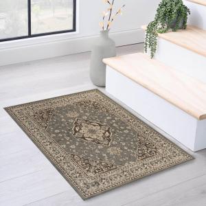 Superior Indoor Area Rug, Jute Backing, Rugs for Entryway, Dining, Kitchen, Bedroom Floors, Traditional Floor Decor, Oriental Medallion Indoor Rug, Glendale Collection, 2′ x 3′, Brown(Grey)