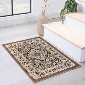 Superior Indoor Area Rug, Jute Backing, Rugs for Entryway, Dining, Kitchen, Bedroom Floors, Traditional Floor Decor, Oriental Medallion Indoor Rug, Glendale Collection, 2′ x 3′, Brown(Brown)