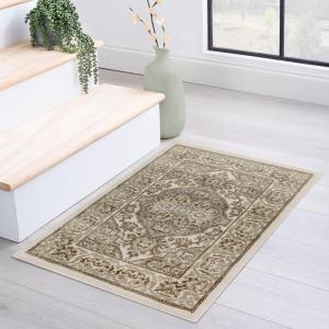 Superior Indoor Area Rug, Jute Backing, Rugs for Entryway, Dining, Kitchen, Bedroom Floors, Traditional Floor Decor, Oriental Medallion Indoor Rug, Glendale Collection, 2′ x 3′, Brown(Green)
