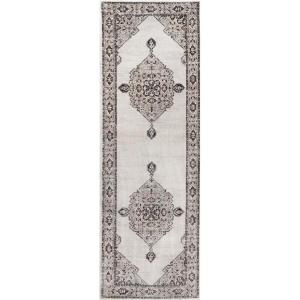 Superior Indoor Area Rug, Jute Backing, Traditional Medallion Rugs for Entry, Kitchen Floors, Plush Floor Cover, Floral Scroll Border Rug, Kensington Collection, 3′ x 5′, Brown(Grey Ivory)