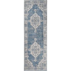 Superior Indoor Area Rug, Jute Backing, Traditional Medallion Rugs for Entry, Kitchen Floors, Plush Floor Cover, Floral Scroll Border Rug, Kensington Collection, 3′ x 5′, Brown(Kailani – Blue Ivory – Z)