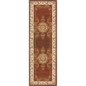 Superior Indoor Area Rug, Jute Backing, Traditional Medallion Rugs for Entry, Kitchen Floors, Plush Floor Cover, Floral Scroll Border Rug, Kensington Collection, 3′ x 5′, Brown(Brown Ivory)