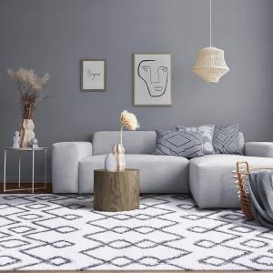 Superior Indoor Area Rug Perfect for Bedroom, Laundry Room, Entryway, Office, Playroom, Nursery, Fluffy Carpet Cover, Modern Geometric Diamond Lattice Shag Flor Collection, 2′ 7″ x 8′, Ivory Black(Alia Ivory Black)