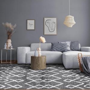 Superior Indoor Area Rug Perfect for Bedroom, Laundry Room, Entryway, Office, Playroom, Nursery, Fluffy Carpet Cover, Modern Geometric Diamond Lattice Shag Flor Collection, 2′ 7″ x 8′, Ivory Black(Alia Grey Ivory)
