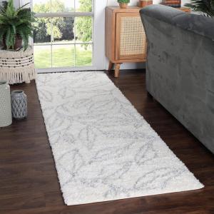 Superior Indoor Area Rug Perfect for Bedroom, Laundry Room, Entryway, Office, Playroom, Nursery, Fluffy Carpet Cover, Modern Geometric Diamond Lattice Shag Flor Collection, 2′ 7″ x 8′, Ivory Black(Flor Ivory Grey)