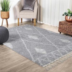 Superior Indoor Area Rug Perfect for Bedroom, Laundry Room, Office, Playroom, Nursery, Fluffy Carpet Cover, Modern Geometric Diamond Lattice Shag Rhea Collection, 2′ 7″ x 8′, Light Grey & Ivory(Light Grey & Ivory)