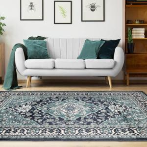 Superior Indoor Area Rug, Plush Carpet Cover, Traditional Oriental Medallion, Perfect for Hallway, Entryway, Living Room, Dining, Bedroom, Office, Kitchen, Glendale Collection, 2’x3′, Blue(Deep Royal)