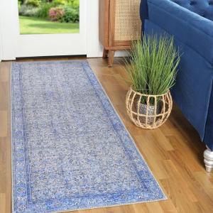 Superior Indoor Area Rug for Home Floor, Bedroom, Living/Dining Room, Office, Unique, Soft Cotton Backed, Oriental Vintage Medallion Decor, Roan Collection, 7′ 6″ x 9′ 6″, Garnet Red(Baby Blue)