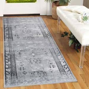 Superior Indoor Area Rug for Home Floor, Bedroom, Living/Dining Room, Office, Unique, Soft Cotton Backed, Oriental Vintage Medallion Decor, Roan Collection, 7′ 6″ x 9′ 6″, Garnet Red(Sim – Grey)
