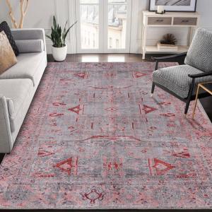 Superior Indoor Area Rug for Home Floor, Bedroom, Living/Dining Room, Office, Unique, Soft Cotton Backed, Oriental Vintage Medallion Decor, Roan Collection, 7′ 6″ x 9′ 6″, Garnet Red(Aria – Berry Red)