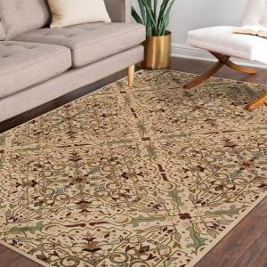 Superior Indoor Area Rug or Runner, Jute Backing, Traditional Floral Scroll Medallion, Ideal for Entryway, Living Room, Kitchen, Bedroom, Hallway, Floor Cover, Astral Collection, 2′ 7″ x 8′, Beige Red(Brown Beige)