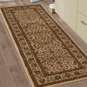 Superior Indoor Area Rug or Runner, Jute Backing, Traditional Floral Scroll Medallion, Ideal for Entryway, Living Room, Kitchen, Bedroom, Hallway, Floor Cover, Astral Collection, 2′ 7″ x 8′, Beige Red(Beige Brown)