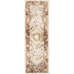 Superior Indoor Area Rug or Runner, Jute Backing, Traditional Floral Scroll Medallion, Ideal for Entryway, Living Room, Kitchen, Bedroom, Hallway, Floor Cover, Astral Collection, 2′ 7″ x 8′, Beige Red(Ivory Orange)