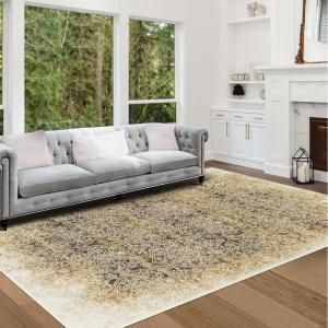 Superior Indoor Area Rug or Runner, Jute Backing, Traditional Floral Scroll Medallion, Ideal for Entryway, Living Room, Kitchen, Bedroom, Hallway, Floor Cover, Astral Collection, 2′ 7″ x 8′, Beige Red(Brown Ivory)