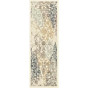 Superior Indoor Area Rug or Runner, Jute Backing, Traditional Floral Scroll Medallion, Ideal for Entryway, Living Room, Kitchen, Bedroom, Hallway, Floor Cover, Astral Collection, 2′ 7″ x 8′, Beige Red(Ivory Brown)