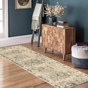 Superior Indoor Area Rug or Runner, Jute Backing, Traditional Floral Scroll Medallion, Ideal for Entryway, Living Room, Kitchen, Bedroom, Hallway, Floor Cover, Astral Collection, 2′ 7″ x 8′, Beige Red(Ivory)