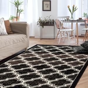 Superior Indoor Boho Small Area Rug with Jute Backing for Kitchen, Bedroom, Living Room, Entryway, Hallway, Dorm, Perfect for Hardwood Floors, Bohemian Trellis Collection, 2′ x 3′, Apricot(Black)