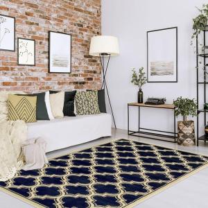 Superior Indoor Boho Small Area Rug with Jute Backing for Kitchen, Bedroom, Living Room, Entryway, Hallway, Dorm, Perfect for Hardwood Floors, Bohemian Trellis Collection, 2′ x 3′, Apricot(Blue)