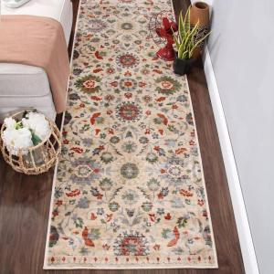 Superior Indoor Large Area Rug, Jute Backing Rugs for Living Room, Dining Room, Kitchen, Office, Entryway, Unique Vintage Botanical Home Floor Decor, Gulistan Collection, 5′ x 8′, Ivory(2’7″ x 8′ (Rectangular))