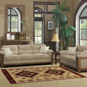 Superior Indoor Large Area Rug with Jute Backing, Bohemian Geometric Rugs for Home, Bedroom, Living Room, Kitchen, Entryway, Office, Southwestern Floor Decor, Santa Fe Collection, 6′ x 9′, Red(Ivory)