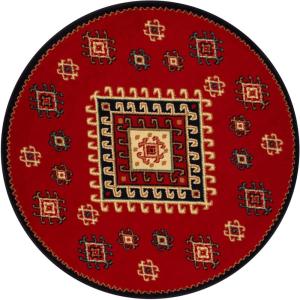 Superior Indoor Large Area Rug with Jute Backing, Bohemian Geometric Rugs for Home, Bedroom, Living Room, Kitchen, Entryway, Office, Southwestern Floor Decor, Santa Fe Collection, 5′ Round, Red