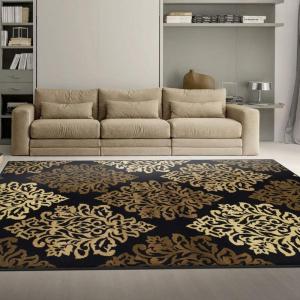 Superior Indoor Large Area Rug with Jute Backing, Modern Floral Damask, Floor Decor for Living/Dining Room, Bedroom, Farmhouse, Kitchen, Entryway, Office, Danvers Collection, 8′ x 10′, Brown(Black)