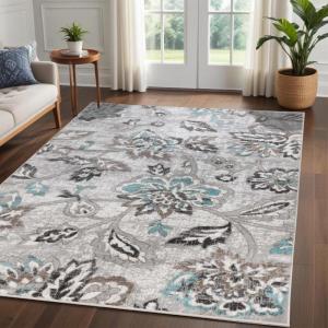 Superior Indoor Large Area Rug with Jute Backing, Modern Floral Damask, Floor Decor for Living/Dining Room, Bedroom, Farmhouse, Kitchen, Entryway, Office, Danvers Collection, 2’7″ x 8′, Brown(Deep Royal)