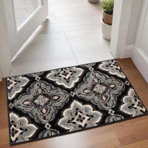 Superior Indoor Non-Slip Runner Rug, Modern Overdyed Machine Washable Rugs, Home Floor Decor For Entryway, Office, Bedroom, Living/Dining, Kitchen, Angeles Collection, Green-Beige, 2′ 7″ x 8′(Black)